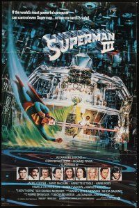 4z825 SUPERMAN III int'l 1sh '83 cool different Berkey art of Christopher Reeve vs. robot!