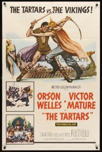 4z844 TARTARS 1sh '61 great artwork of Victor Mature battling Orson Welles!