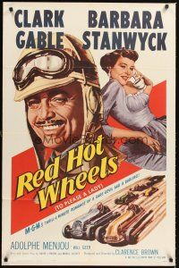 4z889 TO PLEASE A LADY 1sh R62 great art of race car driver Clark Gable & sexy Barbara Stanwyck!
