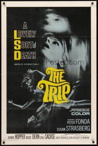 4z907 TRIP 1sh '67 AIP, written by Jack Nicholson, LSD, wild sexy psychedelic drug image!