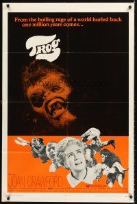4z908 TROG 1sh '70 Joan Crawford & prehistoric monsters, wacky horror explodes into today!