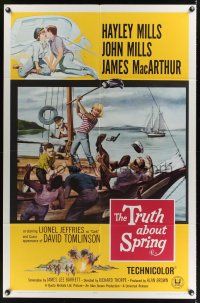 4z915 TRUTH ABOUT SPRING 1sh '65 Richard Thorpe directed, daughter Hayley Mills w/father John Mills!
