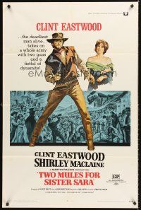 4z917 TWO MULES FOR SISTER SARA 1sh '70 art of gunslinger Clint Eastwood & Shirley MacLaine!