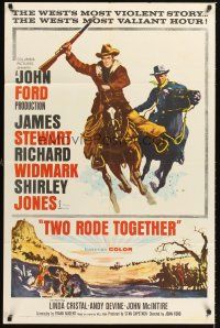 4z918 TWO RODE TOGETHER 1sh '60 John Ford, art of James Stewart & Richard Widmark on horses!