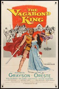 4z928 VAGABOND KING 1sh '56 cool art of pretty Kathryn Grayson & Oreste with sword!
