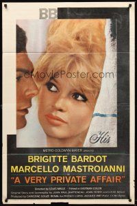 4z934 VERY PRIVATE AFFAIR 1sh '62 Vie Privee, great image of sexiest Brigitte Bardot!