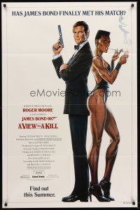 4z939 VIEW TO A KILL advance 1sh '85 art of Moore as Bond 007 & smoking Grace Jones by Goozee!