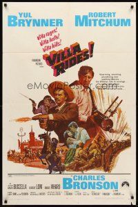 4z942 VILLA RIDES 1sh '68 art of Yul Brynner as Pancho & Robert Mitchum, Sam Peckinpah