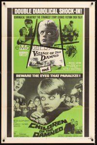 4z943 VILLAGE OF THE DAMNED/CHILDREN OF THE DAMNED 1sh '70 creepy diabolical double-bill!