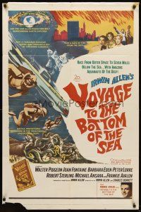 4z945 VOYAGE TO THE BOTTOM OF THE SEA 1sh '61 fantasy sci-fi art of scuba divers & monster!
