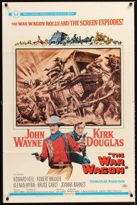 4z950 WAR WAGON 1sh '67 cowboys John Wayne & Kirk Douglas, western armored stagecoach artwork!