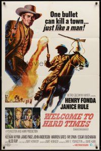 4z956 WELCOME TO HARD TIMES 1sh '67 cool artwork of cowboy Henry Fonda + cast montage!