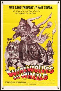 4z958 WEREWOLVES ON WHEELS 1sh '71 great artwork of wolfman biker on motorcycle by Joseph Smith!