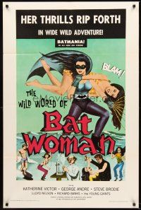 4z971 WILD WORLD OF BATWOMAN 1sh '66 cool artwork of sexy female super hero by J. Syphers!