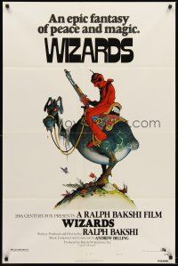 4z978 WIZARDS style A 1sh '77 Ralph Bakshi directed animation, cool fantasy art by William Stout!