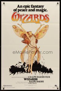 4z979 WIZARDS style B 1sh '77 Ralph Bakshi directed animation, different fantasy art of fairy!