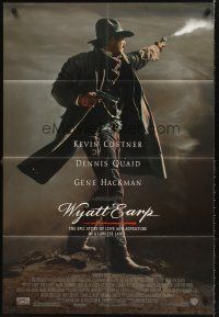 4z990 WYATT EARP 1sh '94 cool image of Kevin Costner in the title role firing gun!