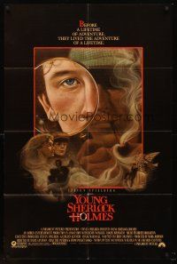 4z995 YOUNG SHERLOCK HOLMES 1sh '85 Steven Spielberg, Nicholas Rowe, really cool detective art!