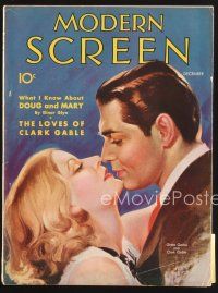 5b131 MODERN SCREEN magazine December 1931 romantic art of Clark Gable & beautiful Greta Garbo!