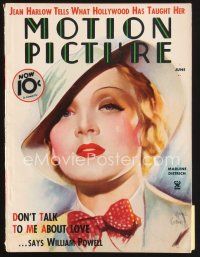 5b143 MOTION PICTURE magazine June 1935 wonderful artwork of Marlene Dietrich by Morr Kusnet!