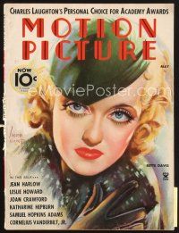 5b142 MOTION PICTURE magazine May 1935 wonderful artwork of pretty Bette Davis by Morr Kusnet!