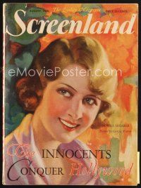 5b102 SCREENLAND magazine August 1928 artwork of pretty smiling Norma Shearer by Georgia Warren!