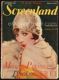 5b103 SCREENLAND magazine September 1928 wonderful art of pretty Marie Prevost by J.W. Collins!