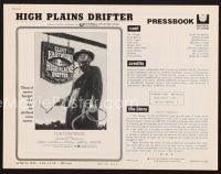 5b367 HIGH PLAINS DRIFTER pressbook '73 classic art of Clint Eastwood holding gun & whip!