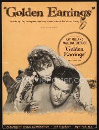 5b256 GOLDEN EARRINGS sheet music '47 sexy gypsy Marlene Dietrich & Ray Milland, title song!