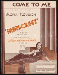 5b258 INDISCREET sheet music '31 full-length sexy Gloria Swanson, Come to Me!