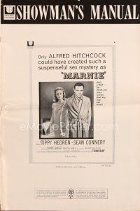 5b392 MARNIE pressbook '64 Sean Connery & Tippi Hedren in Alfred Hitchcock's suspenseful mystery!