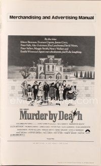 5b395 MURDER BY DEATH pressbook '76 great Charles Addams art of cast by dead body & spooky house!