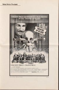 5b418 THEATRE OF BLOOD pressbook '73 Vincent Price holding bloody skull w/dead audience!