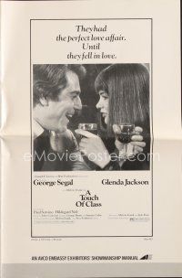 5b423 TOUCH OF CLASS pressbook '73 close up of George Segal toasting Glenda Jackson with wine!