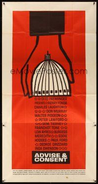5c551 ADVISE & CONSENT 3sh '62 Otto Preminger, classic Saul Bass Washington Capitol artwork!
