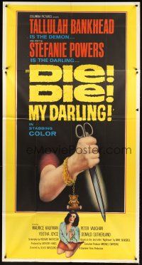 5c572 DIE DIE MY DARLING 3sh '65 Tallulah Bankhead, great artwork of stabbing scissors, Fanatic!