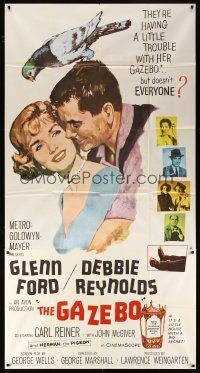 5c587 GAZEBO 3sh '60 great romantic art of Glenn Ford w/pigeon on head & nuzzling Debbie Reynolds!