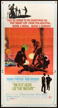 5c615 IN THE HEAT OF THE NIGHT 3sh '67 Sidney Poitier, Rod Steiger, Warren Oates, cool crime art!
