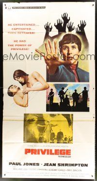 5c682 PRIVILEGE int'l 3sh '67 Jean Shrimpton, a shocking movie of a pop singer who makes it big!