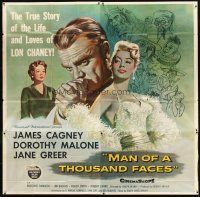 5c192 MAN OF A THOUSAND FACES 6sh '57 art of James Cagney as Lon Chaney Sr. by Reynold Brown!