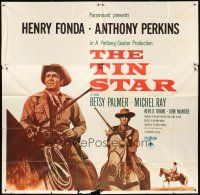 5c214 TIN STAR 6sh '57 close up of cowboys Henry Fonda & Anthony Perkins on horses!