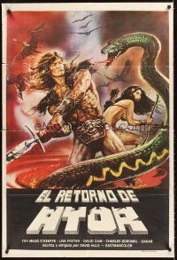 5c374 BLADE MASTER Argentinean '84 wild Sciotti art of Miles O'Keeffe, giant snake & sexy woman!
