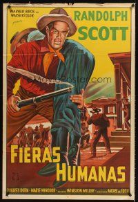 5c379 BOUNTY HUNTER Argentinean '54 cool full-length art of cowboy Randolph Scott!