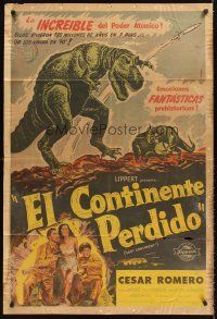 5c453 LOST CONTINENT Argentinean '51 cool art of modern man against prehistoric monster!