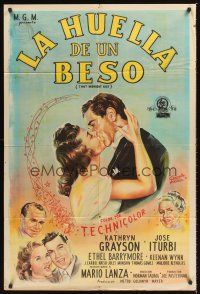 5c521 THAT MIDNIGHT KISS Argentinean '49 art of sweethearts Kathryn Grayson & Jose Iturbi kissing!