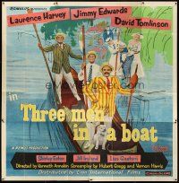 5c024 THREE MEN IN A BOAT English 6sh '56 wacky art of Laurence Harvey & co-stars on gondola!