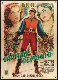 5c244 CAPITAN DEMONIO Italian 1p '50 great art of masked hero & his lovers by Angelo Cesselon!