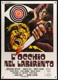 5c259 EYE IN THE LABYRINTH Italian 1p '72 Adolfo Celi, cool giallo horror art by Sandro Symeoni!