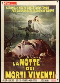 5c304 NIGHT OF THE LIVING DEAD Italian 1p '70 zombie classic, art of girl rising from the grave!