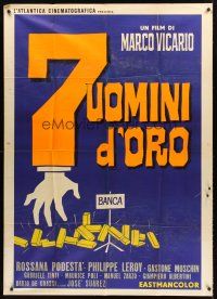 5c327 SEVEN GOLDEN MEN Italian 1p '65 Mario Vicario's Sette uomini d'oro, cool bank robbery art!